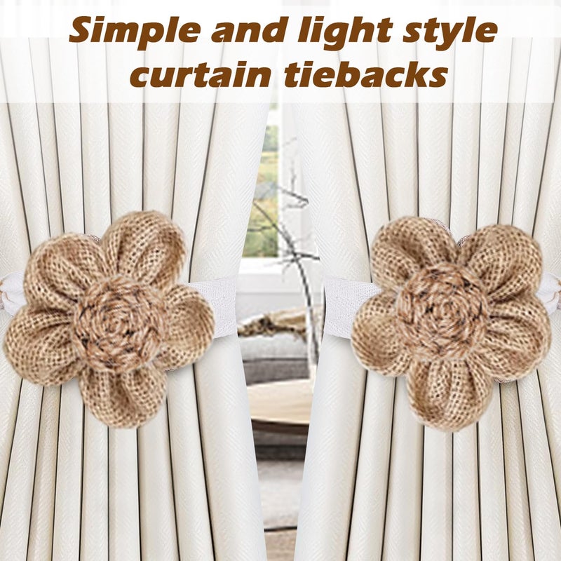 SRG 4pcs Handmade Rope Curtain Tiebacks | Boho Flower Curtain Holdbacks | Simple Elegant Sunflower Curtain Holders | Boho Bedroom Decor(Cream&Khaki) - Image 3